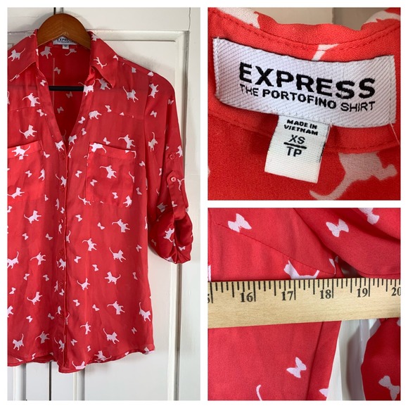 Express Tops - Cat Print  Express Portofino Shirt Women's XS Sheer Button Down Collared READ